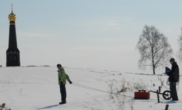 Георадарная съемка по снегу в окрестности батареи Раевского на 
Бородинском поле